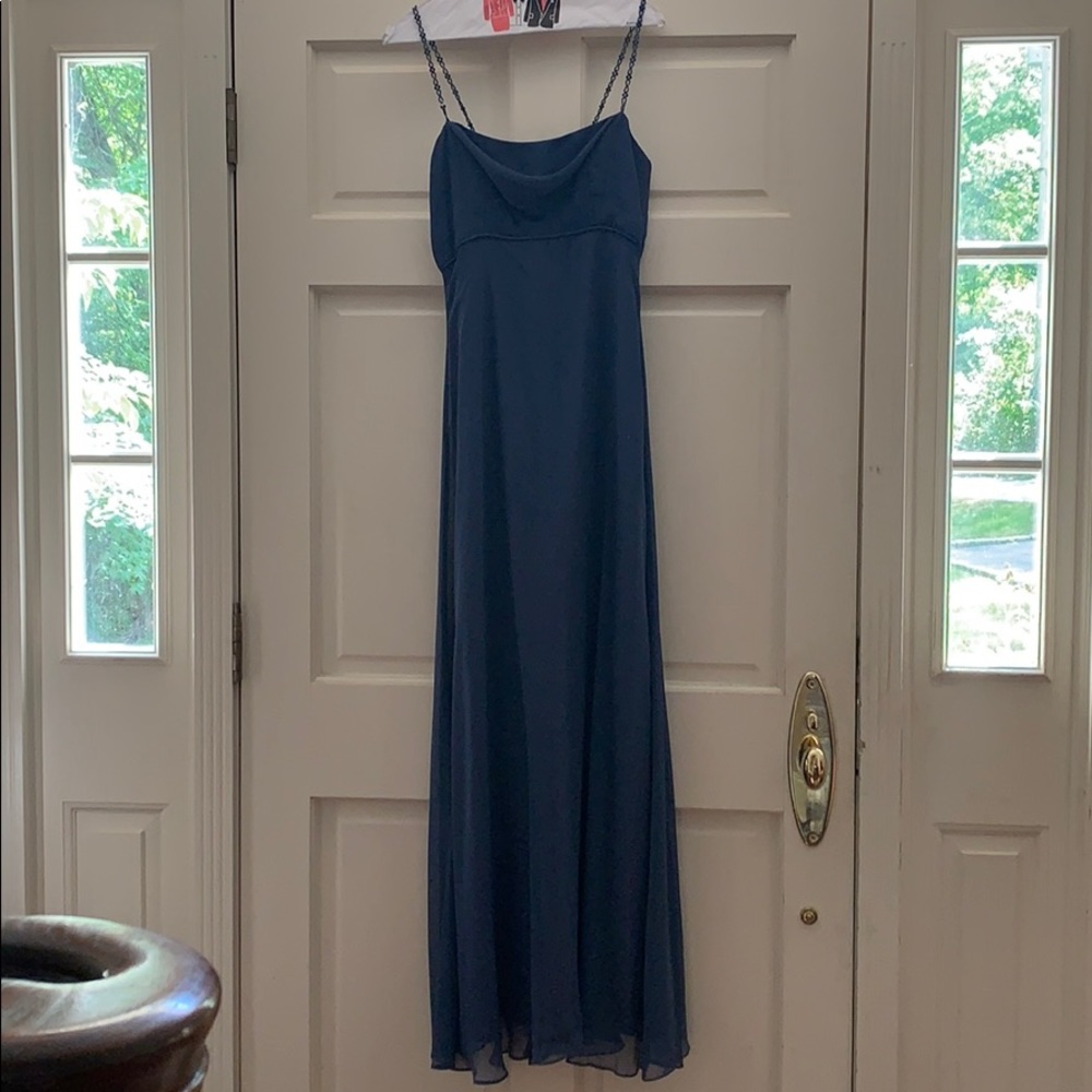 Women’s navy blue formal dress.